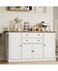 58" Farmhouse Sideboard Buffet Cabinet with 2 Drawers and 4 Barn Doors, Coffee Bar Console