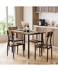 Dining Table Set for 4, 5-Piece Kitchen Set with Metal Frame and Mdf Board, Two-Tone Splicing Desktop, for Apartment, Kitchen, Dining Room