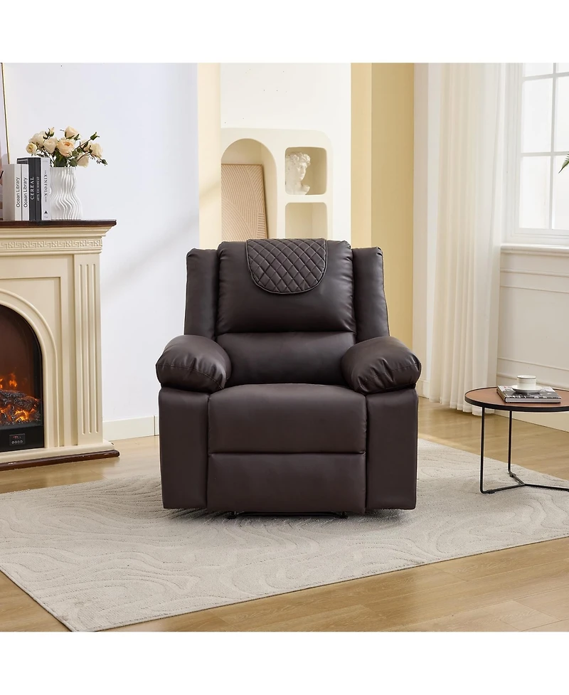 Manual Recliner Chair for Adults Heat Massage, 135 degrees Adjustable Backrest Pu Leather Wide-Seat Lounge Armchair with Side Pockets for Living Room