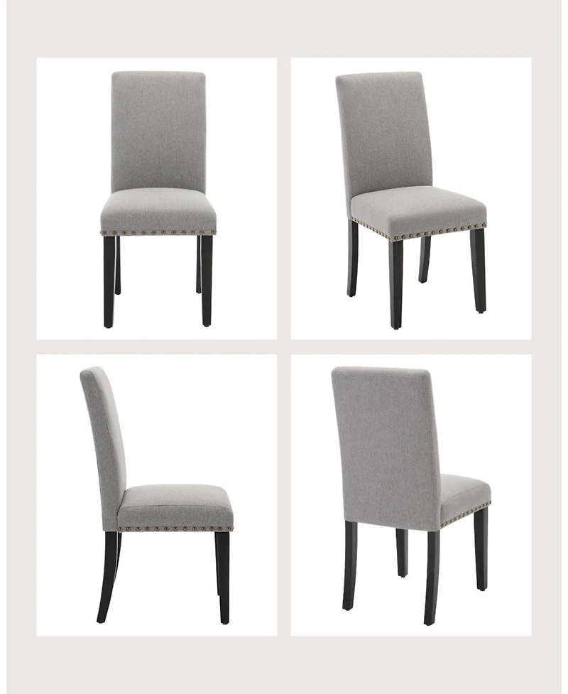 Modern Grey Linen Dining Chairs 6-Pack Nailhead Trim Padded Seat Solid Wood Legs Non-Slip Floor Pads for Home Restaurant