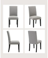 Modern Grey Linen Dining Chairs 6-Pack Nailhead Trim Padded Seat Solid Wood Legs Non-Slip Floor Pads for Home Restaurant