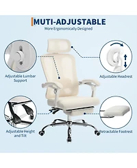 Office Chair Ergonomic High Back Mesh with Adjustable Headrest Lumbar Support Retractable Footrest 350 lbs Capacity Swivel Desk Chair for Home Office