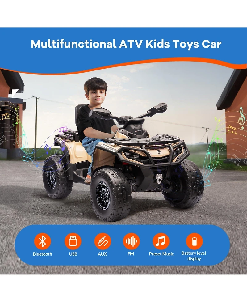 12V 2-Seater Kids Electric Atv Ride-On with Remote Control Led Lights Music Spring Suspension for Ages 3-8