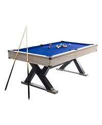 7 Ft Pool Table, Metal K-Leg Billiard Table, with 2 Cues, 16 Balls, Chalk, Triangle and Brush, Modern Finish, for Home Game Room, Family Entertainment