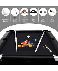 6 ft Pool Table, Folding Billiards Table with Accessories Set, Portable Pool Table Includes Balls, 2 Cue Sticks, Chalk and Brush for Home Game Room