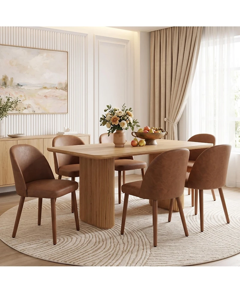 Wooden Dining Chairs Set of 6, Modern Fabric Dining Chairs, Upholstered Chairs with Wood Legs, Curved Thick Backrest for Kitchen Dining Room