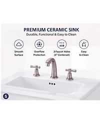 Wall Mounted Vanity with Sink 24 Inch Wood Fluted 2 Door Bathroom Cabinet 4" 3 Hole Ceramic Sink for Small Modern Bathroom