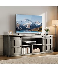 Farmhouse Tv Stand for TVs up to 75 Inch, Entertainment Center with Sliding Barn Doors, Storage Cabinets, Cable Management Hole, Media Console Table