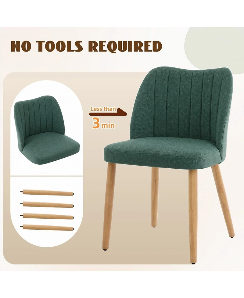 Wood Dining Chairs Set of 4, Armless Dining Chairs with Backrest, Upholstered Dining Chairs Modern Fabric Kitchen Chairs with Wooden Leg for Kitchen