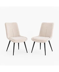 Set of 2 Chenille Upholstered Dining Chairs with Metal Frame and Adjustable Feet,Beige
