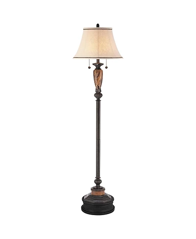 Kathy Ireland Sonnett Vintage Rustic Floor Lamp with Black Riser 68" Tall Bronze Metal Faux Marble Ivory Linen Bell Shade for Living Room Bedroom Home