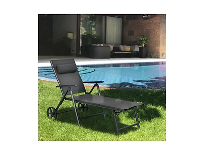 Boyel Living Patio Lounge Chair with Wheels Neck Pillow Aluminum Frame Adjustable