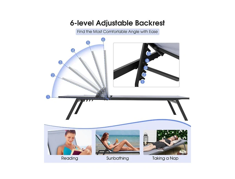 Boyel Living Outdoor Adjustable Chaise Lounge Chair with Lay Flat Position and Quick-Drying Fabric