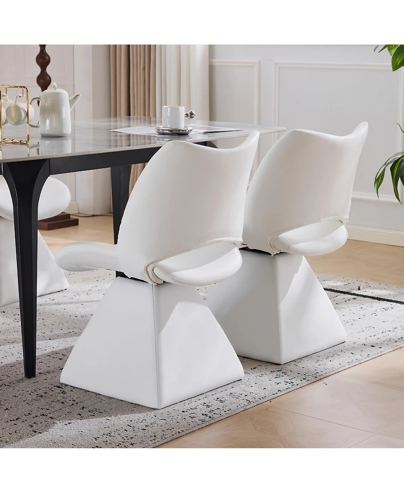 Flynama Set of 2 Swivel Dining Chairs, Faux Leather Modern Accent Chairs, High Back Kitchen Seating