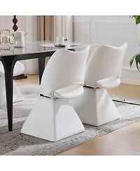 Flynama Set of 2 Swivel Dining Chairs, Faux Leather Modern Accent Chairs, High Back Kitchen Seating