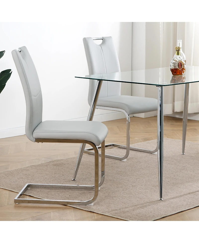 Flynama Set of 2 Faux Leather Dining Chairs with Chrome Legs, Modern Kitchen Seating Chairs