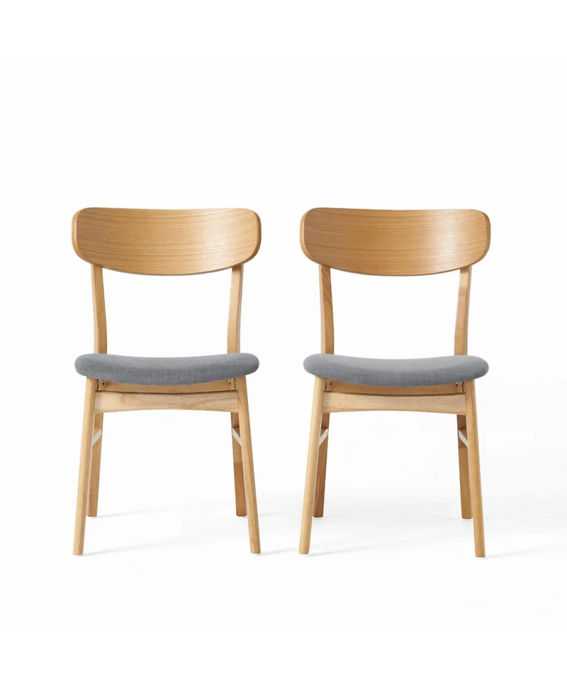 Flynama Set of 2 Dark Fabric Dining Chairs, Natural Oak Finish Solid Rubberwood Leg Minimalist Side Chairs