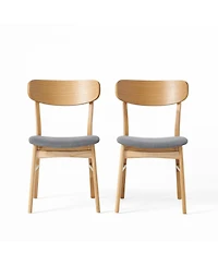 Flynama Set of 2 Dark Fabric Dining Chairs, Natural Oak Finish Solid Rubberwood Leg Minimalist Side Chairs