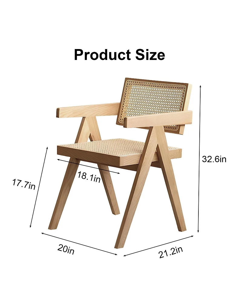Flynama Modern Mid Century Rattan Accent Dining Chair with Armrests, Wood Finish for Living Room and Dining Room