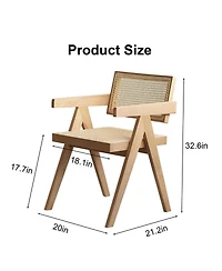 Flynama Modern Mid Century Rattan Accent Dining Chair with Armrests, Wood Finish for Living Room and Dining Room
