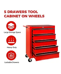 Streamdale Furniture Rolling Metal 5-Drawer Tool Chest Cabinet with Ball Bearings