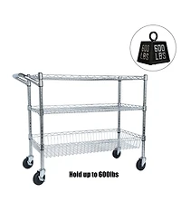 Streamdale Furniture 3-Tier Heavy Duty Rolling Utility Cart with Handle and Shelf Liners