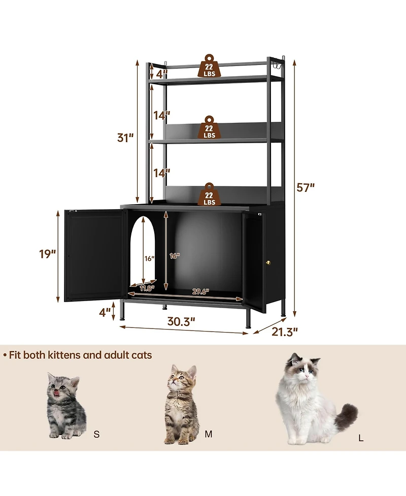 Boyel Living Cat Litter Box Enclosure 57 Inch Metal Cabinet with Shelves Modern Design