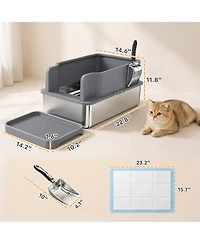 PawHut Stainless Steel Sifting Litter Box for Pine Pellets with Sifter Tray