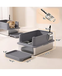 PawHut 2 Pack Xl Stainless Steel Litter Box with Tracking Step and Scoops