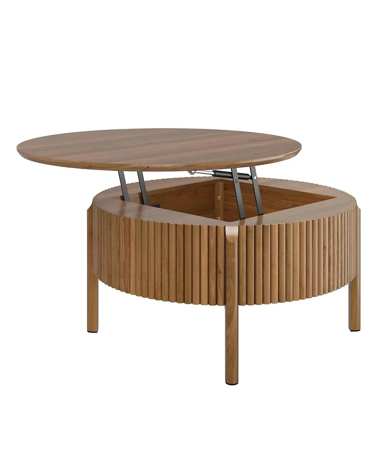 Streamdale Furniture Round Fluted Lift-Top Coffee Table with Hidden Storage