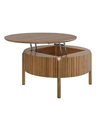 Streamdale Furniture Round Fluted Lift-Top Coffee Table with Hidden Storage