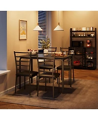 homfan 5-Piece Dining Glass Table wiht 4 Pu Leather Chairs Space-Saving Metal Frame