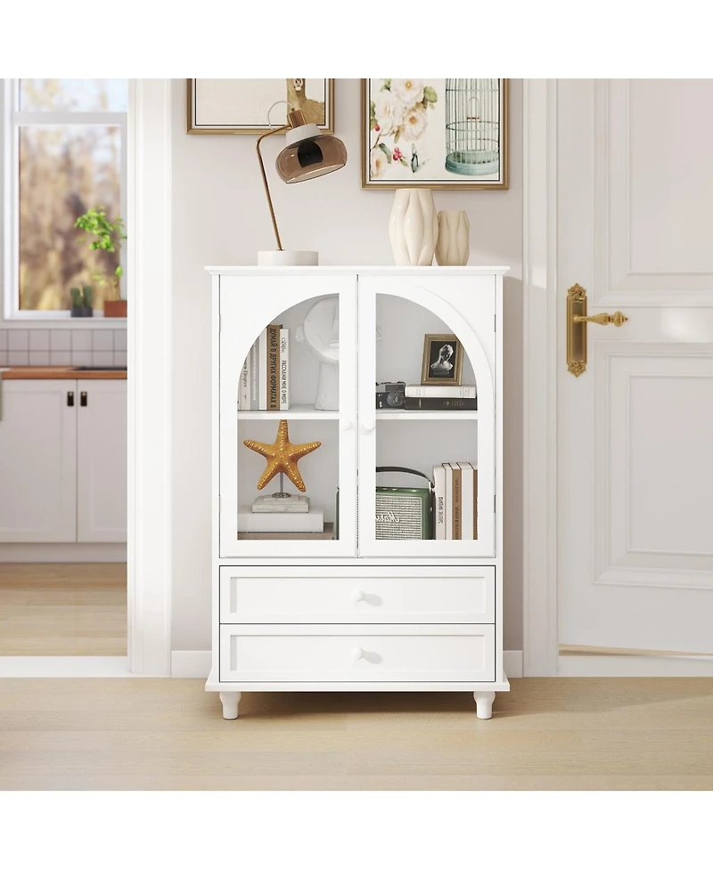 Streamdale Furniture Farmhouse Arched Glass Buffet Cabinet