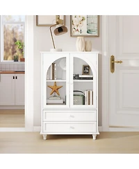 Streamdale Furniture Farmhouse Arched Glass Buffet Cabinet