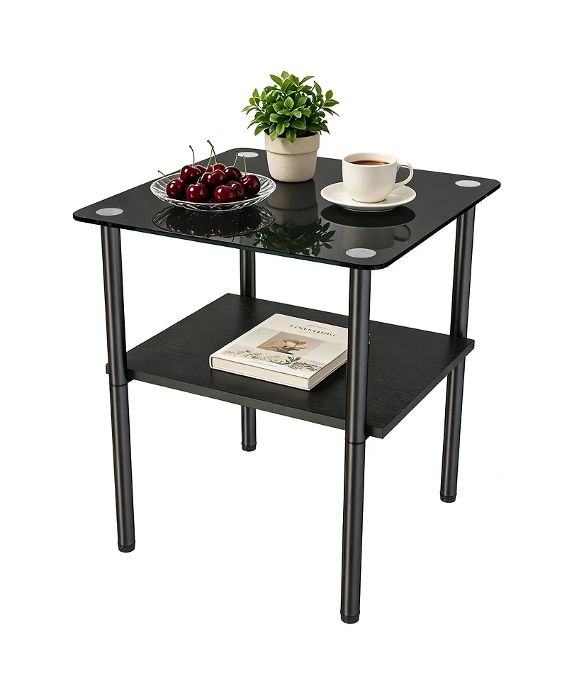 Streamdale Furniture 2-Piece Modern Glass and Metal Side Table with Storage Shelf