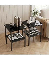 Streamdale Furniture 2-Piece Modern Glass and Metal Side Table with Storage Shelf
