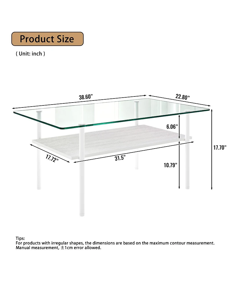 Streamdale Furniture Modern Glass Coffee Table and End Tables Set of 3 with Wooden Shelf