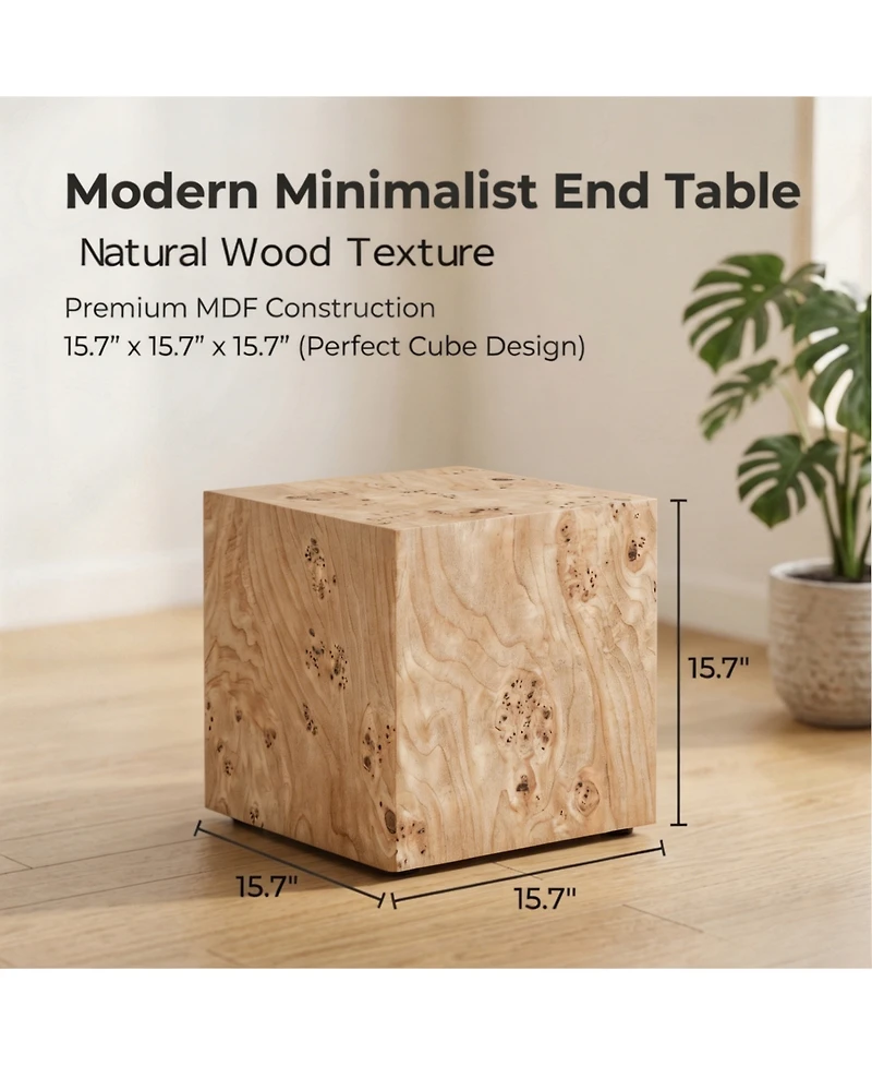 Streamdale Furniture Natural Wood-Grain Mdf Wabi-Sabi Square Coffee and Side Table, 15.7
