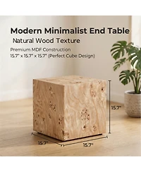 Streamdale Furniture Natural Wood-Grain Mdf Wabi-Sabi Square Coffee and Side Table, 15.7