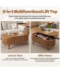 Streamdale Furniture Fluted Lift Top Oval Coffee Table with Storage