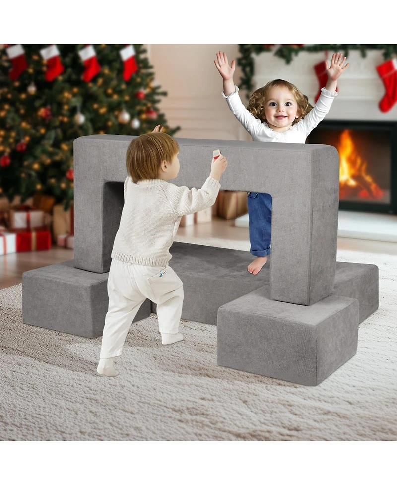 Slickblue 4-Piece Modular Kids Couch, Toddler Play Sofa Bed with Removable Washable Cover for Playroom