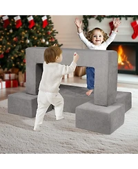 Slickblue 4-Piece Modular Kids Couch, Toddler Play Sofa Bed with Removable Washable Cover for Playroom
