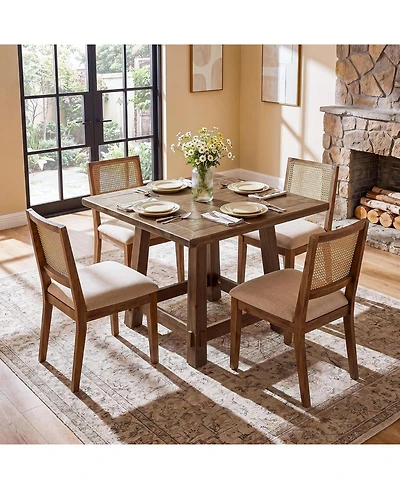 Tribesigns Solid Wood Square Dining Table for 4, Farmhouse