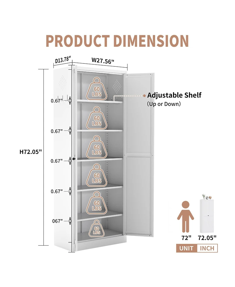 Boyel Living Modern Storage Cabinet 5 Shelf Adjustable Steel Tool Free Assembly