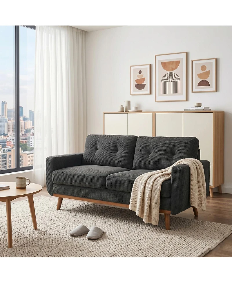 Streamdale Furniture 65" Modern Minimalist 2-Seater Sofa with Nubby Upholstery and Wood Legs