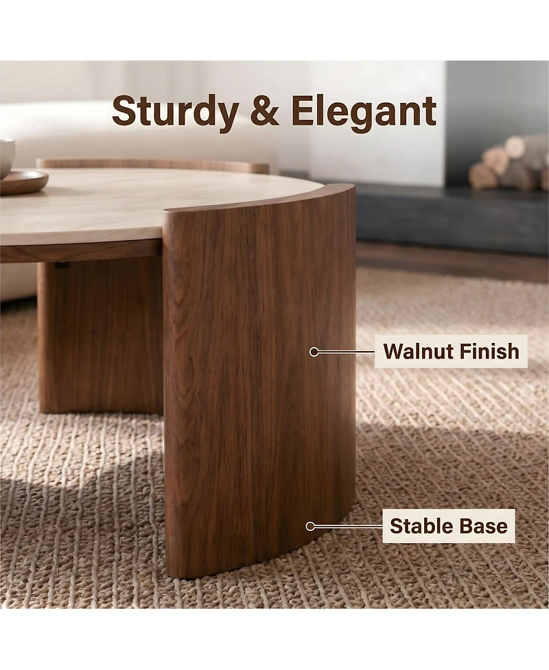Streamdale Furniture Modern Round Sintered Stone Coffee Table with Walnut Legs