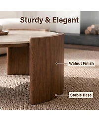 Streamdale Furniture Modern Round Sintered Stone Coffee Table with Walnut Legs