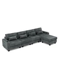 Streamdale Furniture L-Shaped Corduroy Modular Sectional Sofa with Storage and Cup Holders