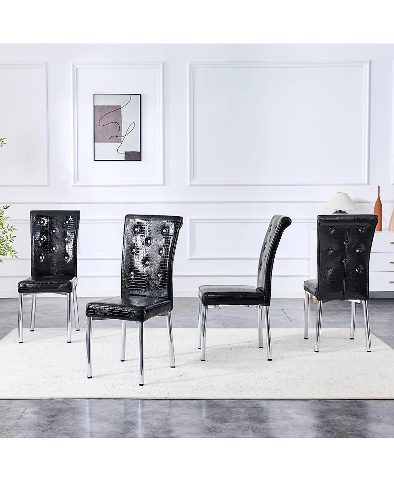 Streamdale Furniture Set of 4 Retro Alligator Faux Leather Dining Chairs with Crystal Buckle