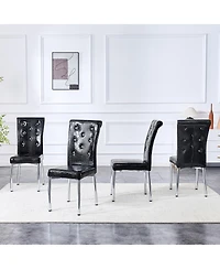 Streamdale Furniture Set of 4 Retro Alligator Faux Leather Dining Chairs with Crystal Buckle